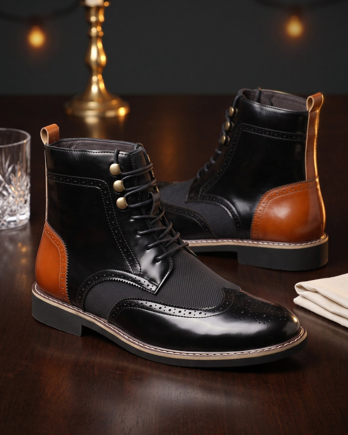 Giulio Faux Leather Wingtip Brogue Boots