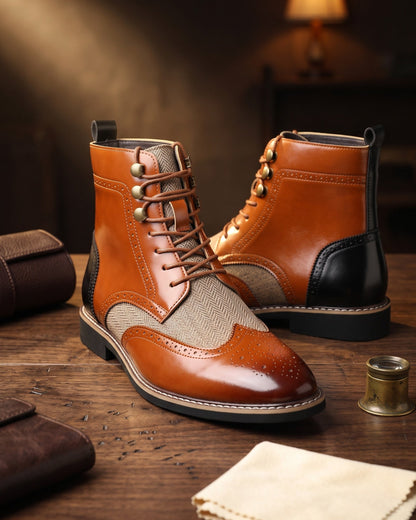Giulio Faux Leather Wingtip Brogue Boots